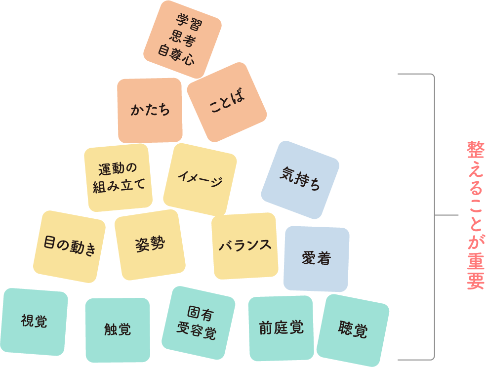  感覚統合の「発達のピラミッド」の土台が不安定な様子